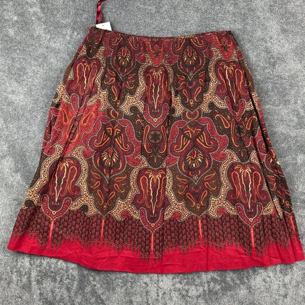 Charter Club Petite Paisley A-Line Skirt Red‎ 6P Morocco II Cotton Smocked